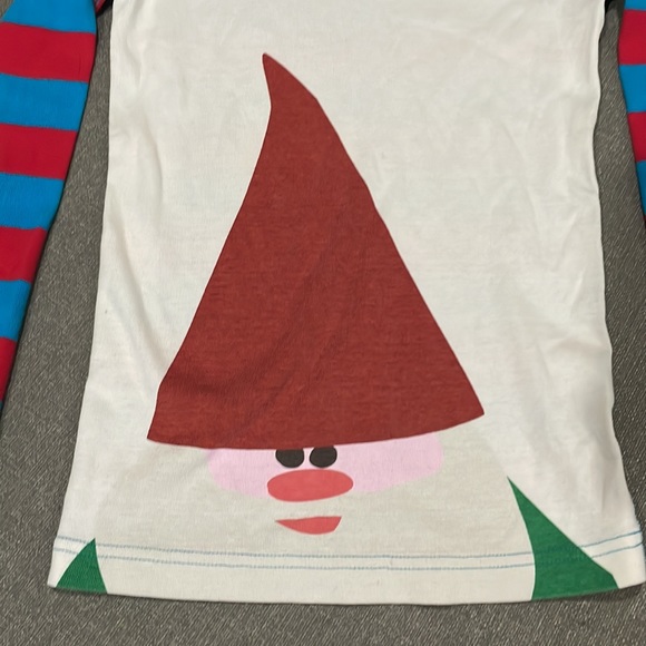 Hanna Andersson Red and Turquoise Stripe Gnome Pajama Top - Picture 2 of 7